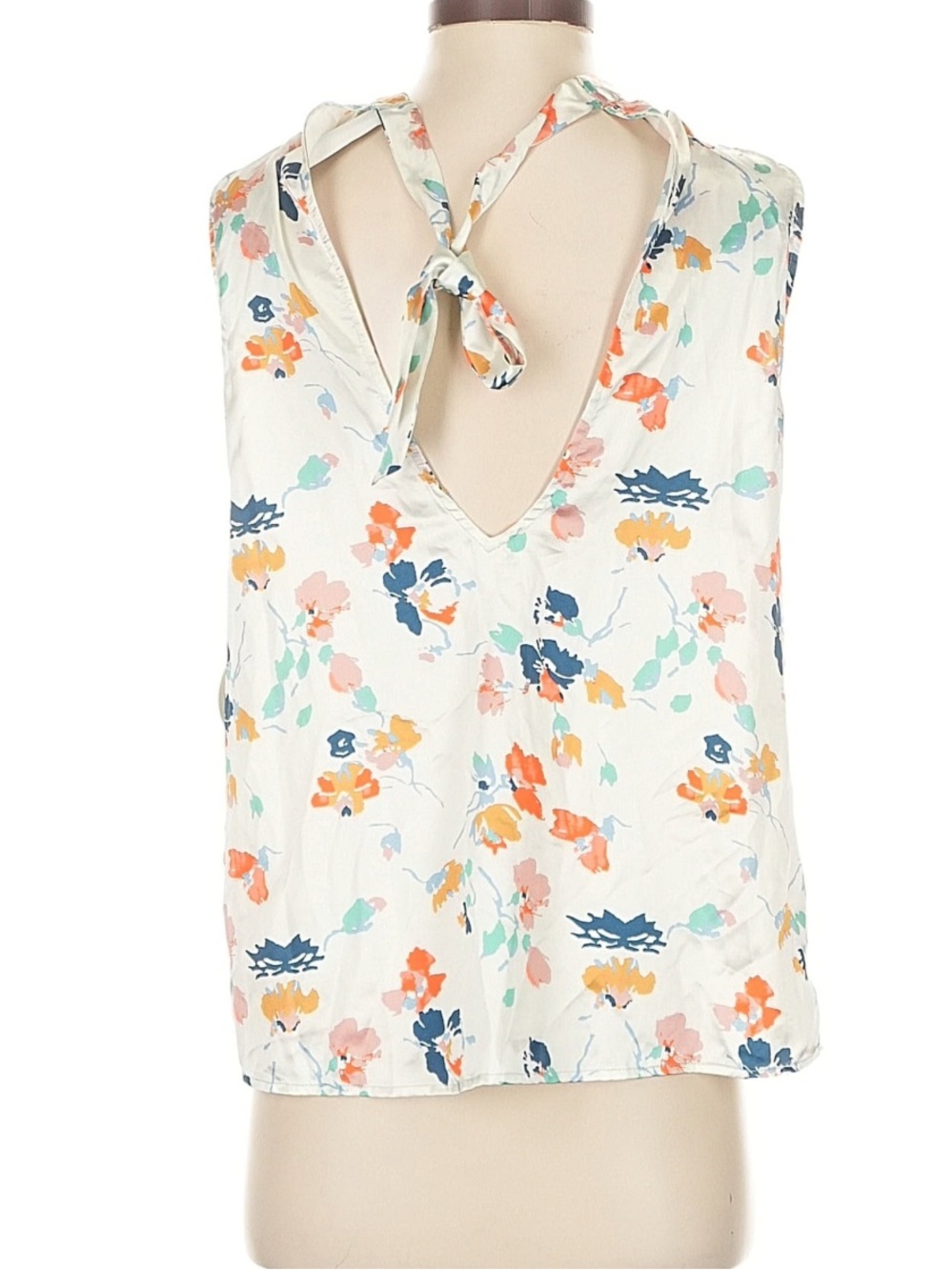 Tularosa Floral Keyhole Tie Neck Sleeveless Blouse Top Ivory XS NWT - Picture 3 of 7